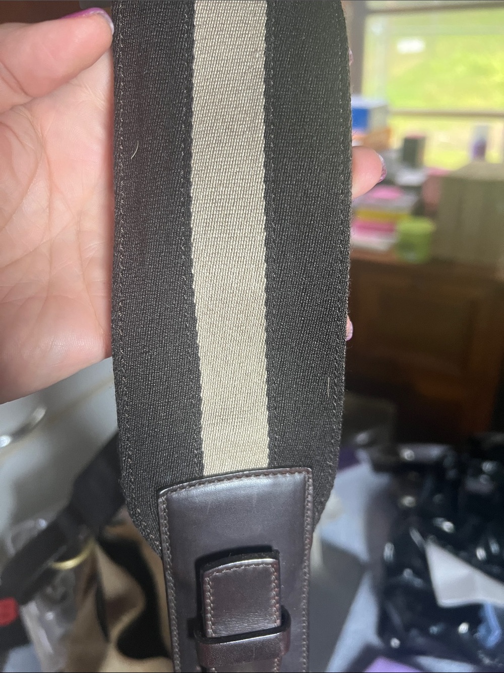 Bally Beige fur Drawstring Shoulder Bag with Striped Strap - Picture 3 of 8